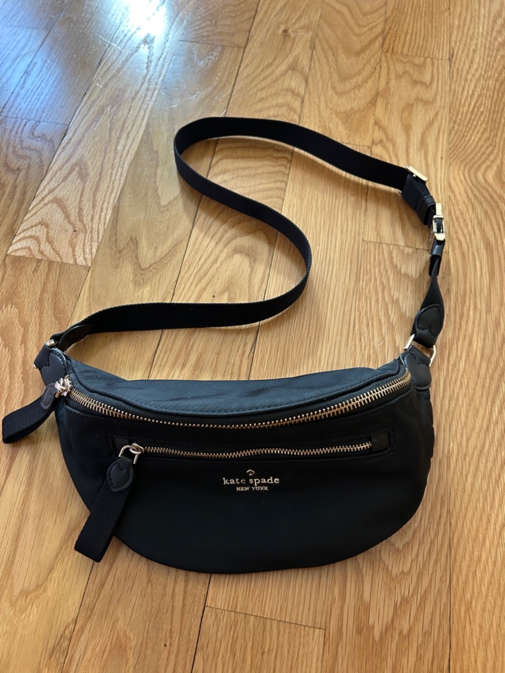 Kate Spade Chelsea Black Nylon Crossbody Belt Bag with Gold Hardware